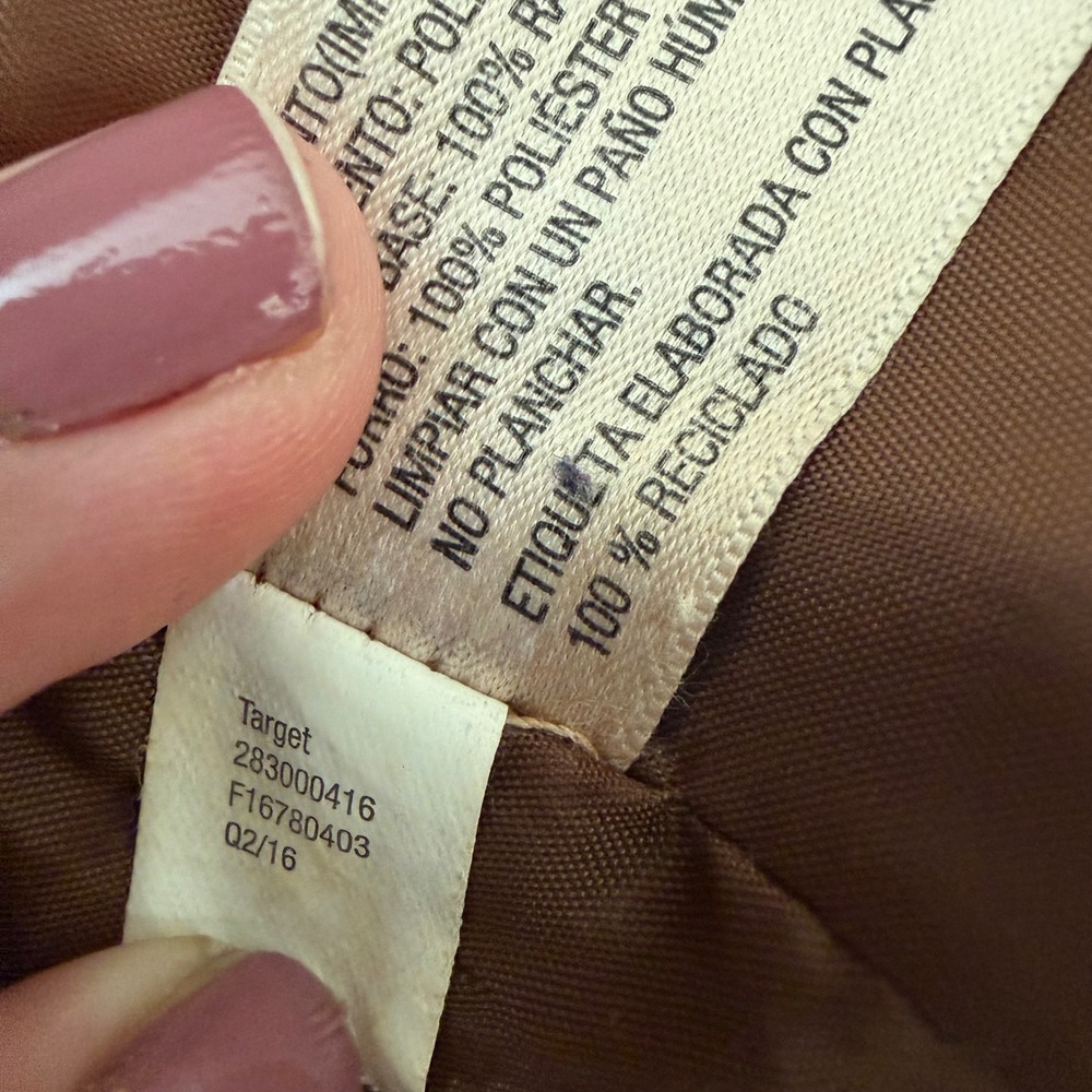 Xhilaration Womens Brown Faux Leather Moto‎ Jacket Quilted Shoulder Edgy Size L - Picture 12 of 14